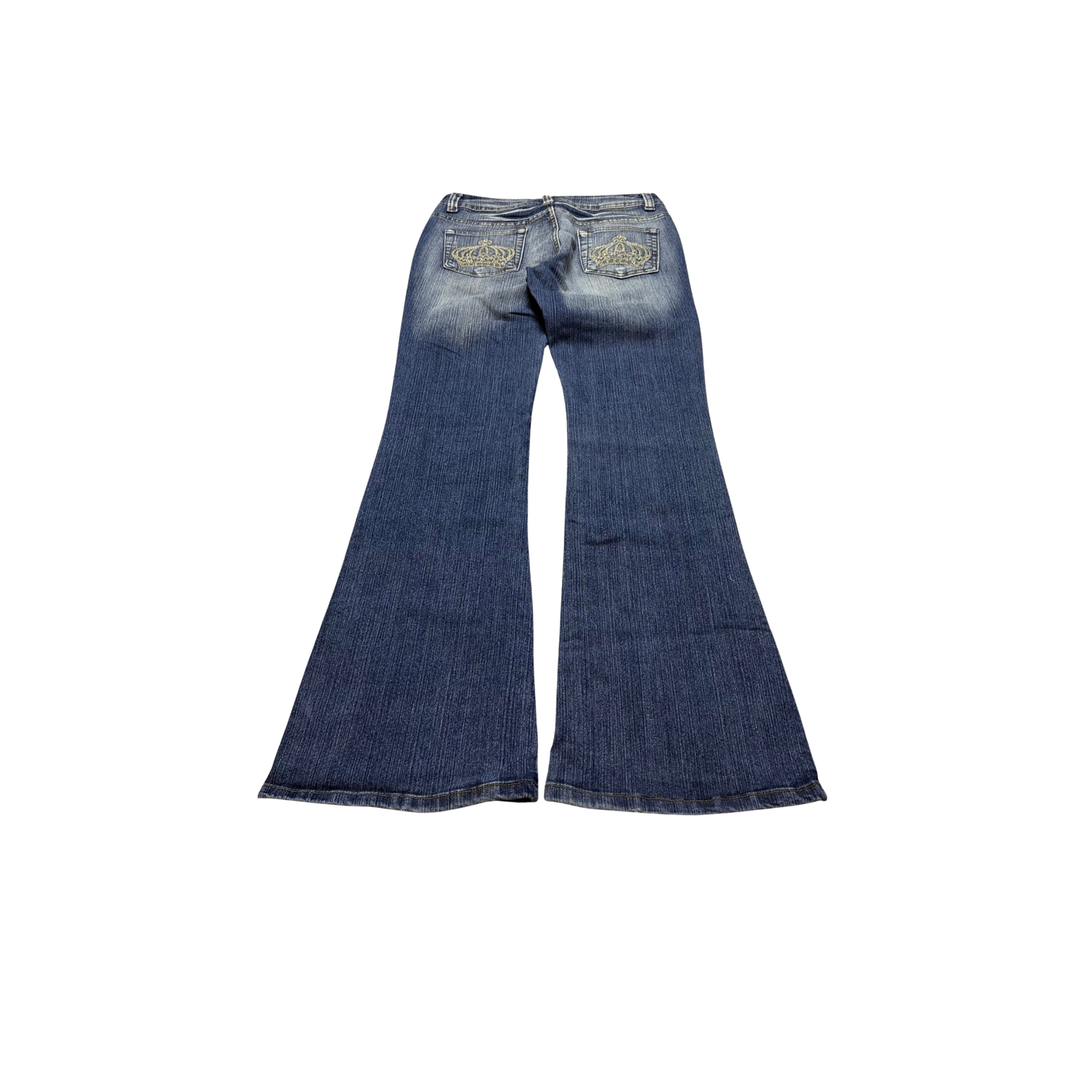 Vintage Denim Crown-Embroidered Flared