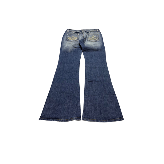 Vintage Denim Crown-Embroidered Flared