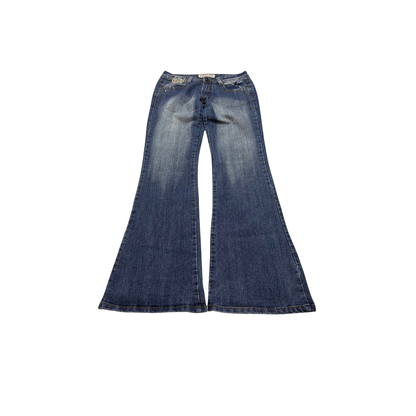 Vintage Denim Crown-Embroidered Flared