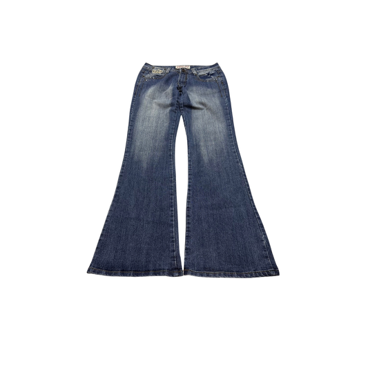 Vintage Denim Crown-Embroidered Flared