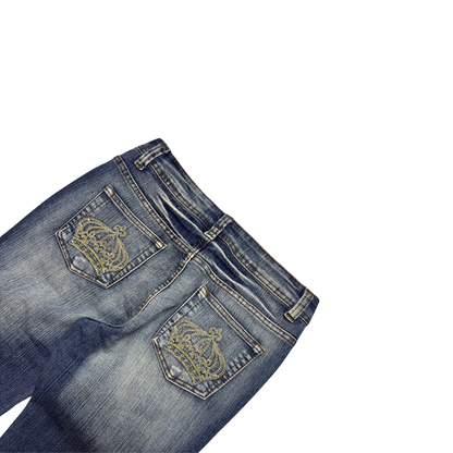 Vintage Denim Crown-Embroidered Flared