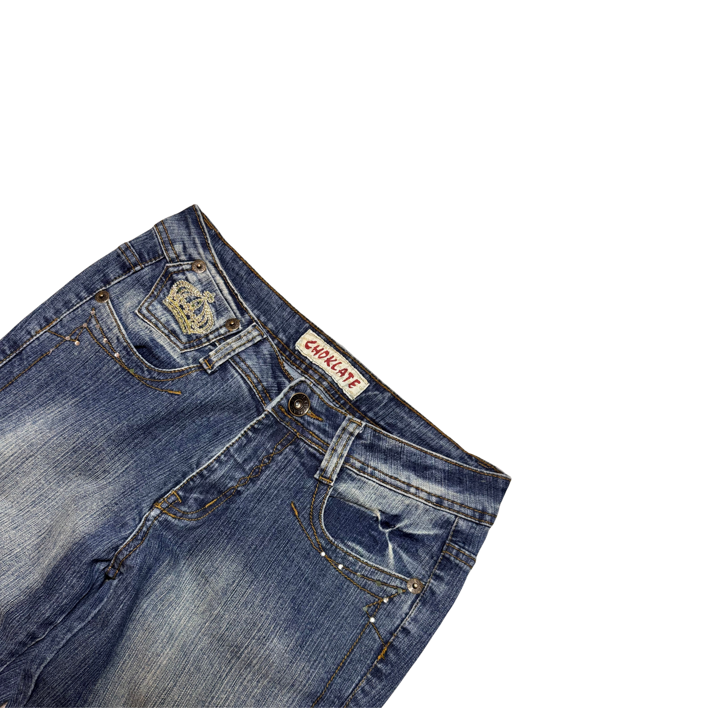 Vintage Denim Crown-Embroidered Flared